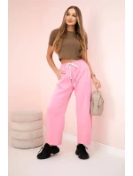 model 20934394 kalhoty zavazované v pase růžový - K-Fashion model 20934394 kalhoty zavazované v pase růžový - K-Fashion