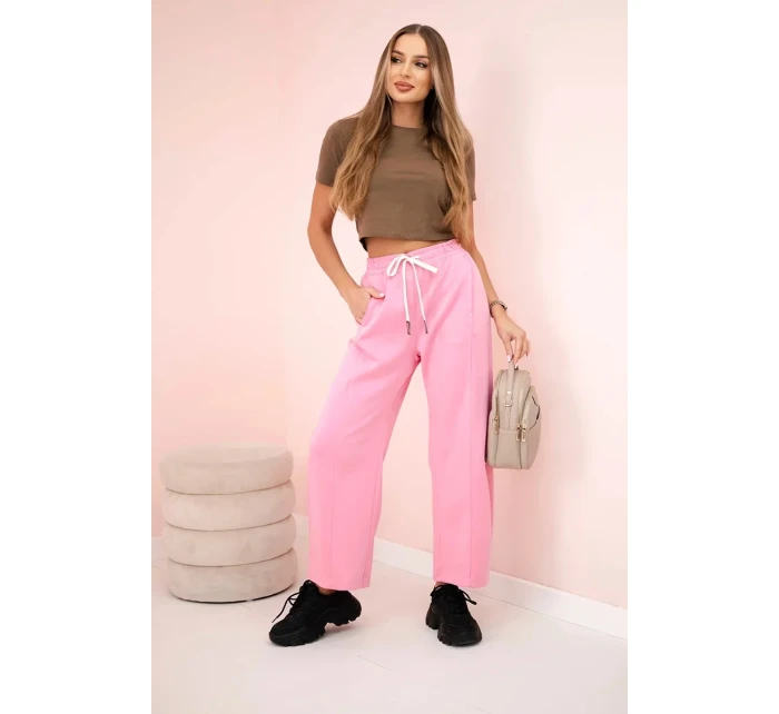 model 20934394 kalhoty zavazované v pase růžový - K-Fashion model 20934394 kalhoty zavazované v pase růžový - K-Fashion