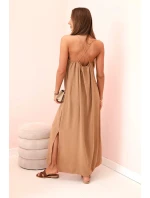 Dlouhé šaty bez ramínek světlý velbloud