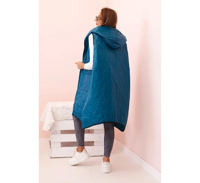 Dámská prošívaná vesta Plus Size s kapucí na zip mořská