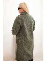 Dámský kabát Plus Size s vlnou a velkým límcem khaki Dámský kabát Plus Size s vlnou a velkým límcem khaki