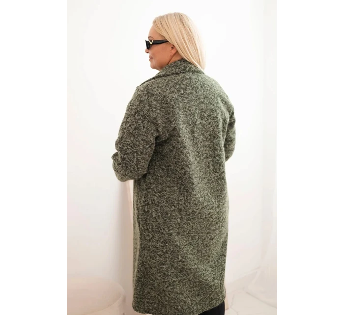 Dámský kabát Plus Size s vlnou a velkým límcem khaki Dámský kabát Plus Size s vlnou a velkým límcem khaki