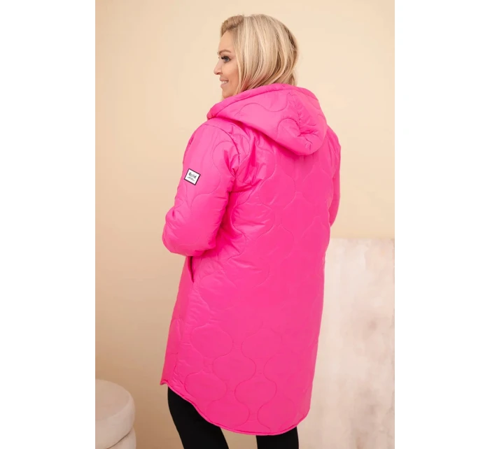 Dámská zimní péřová bunda Plus Size s kapucí neonově růžová Dámská zimní péřová bunda Plus Size s kapucí neonově růžová