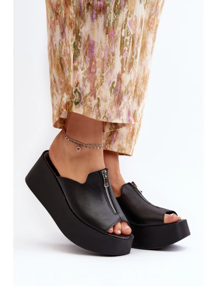 Zazoo 2916 Dámské žabky na masivní platformě se zipem Černé