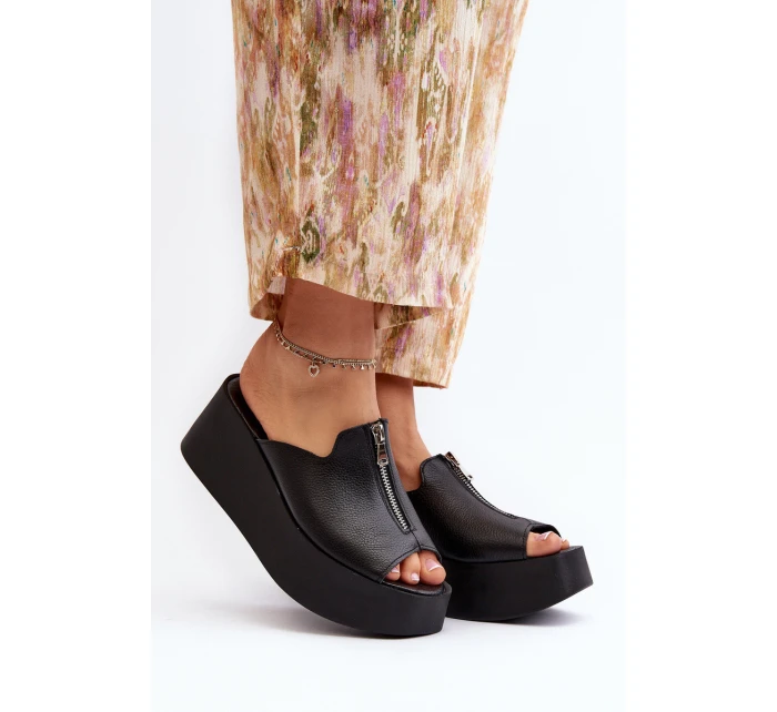 Zazoo 2916 Dámské žabky na masivní platformě se zipem Černé