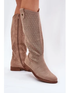 Kozačky Na Plochém Podpatku S Vzorem Béžové model 21685061 - S.Barski