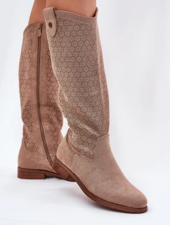 Kozačky Na Plochém Podpatku S Vzorem Béžové model 21685061 - S.Barski