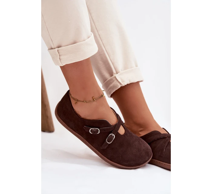 Kožené semišové dámské polobotky s pásky Zazoo N1271 čokoládové