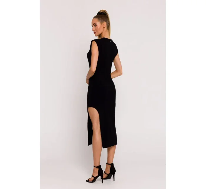 M787 Trubkové šaty s výřezem na noze - černé