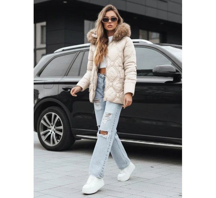 Dámská zimní bunda s kožešinou ecru FashionStreet TY5513
