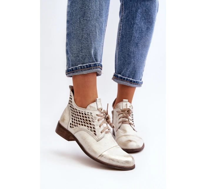 model 21646171 Nízké Kozačky Kožené Dámské Stříbrné - Zazoo