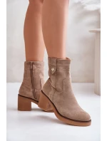 Zateplené dámské boty na podpatku béžové model 21673982 - Boto Zateplené dámské boty na podpatku béžové model 21673982 - Boto