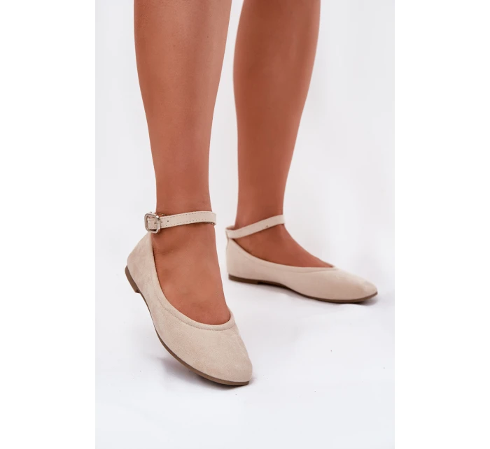 Eko Semišové Baletky S Páskem A Přezkou Béžové model 21698991 - Boto
