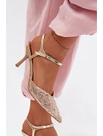 Pánské síťované dámské sandály na jehlovém podpatku se zdobením Zlato model 22103194 - Boto