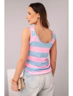 Dámská viskózová model 21961376 blůza v barevných pruzích modrá + světle růžová - K-Fashion Dámská viskózová model 21961376 blůza v barevných pruzích modrá + světle růžová - K-Fashion