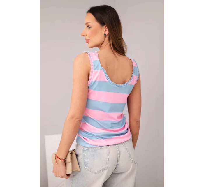 Dámská viskózová model 21961376 blůza v barevných pruzích modrá + světle růžová - K-Fashion Dámská viskózová model 21961376 blůza v barevných pruzích modrá + světle růžová - K-Fashion