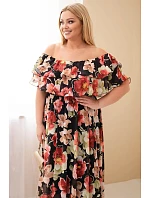 Dámské šaty plus size maxi s volánem model 22092400 střihu a elastickým pasem černá - K-Fashion