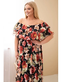 Dámské šaty plus size maxi s volánem model 22092400 střihu a elastickým pasem černá - K-Fashion