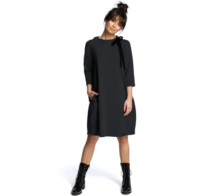 B070 Oversized šaty s páskem na zavazování - fialové