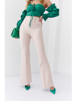 Elegantní dámské béžové rozevláté kalhoty s řasením