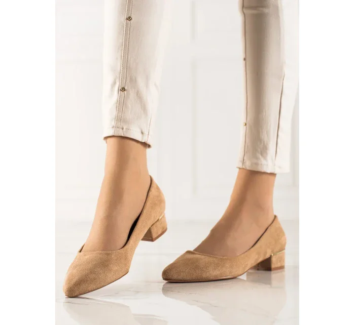 Klasické dámské  lodičky hnědé na širokém podpatku