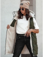 dámská dlouhá prošívaná vesta s kapucí zelená Dstreet model 21980606 - FashionStreet