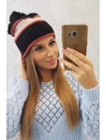 Dámská čepice Kinga K297 černá+tmavě růžová+béžová