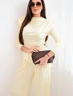 Dámský bavlněný komplet s halenkou a širokými kalhotami žlutý