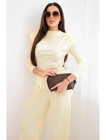 Dámský bavlněný komplet s halenkou a širokými kalhotami žlutý