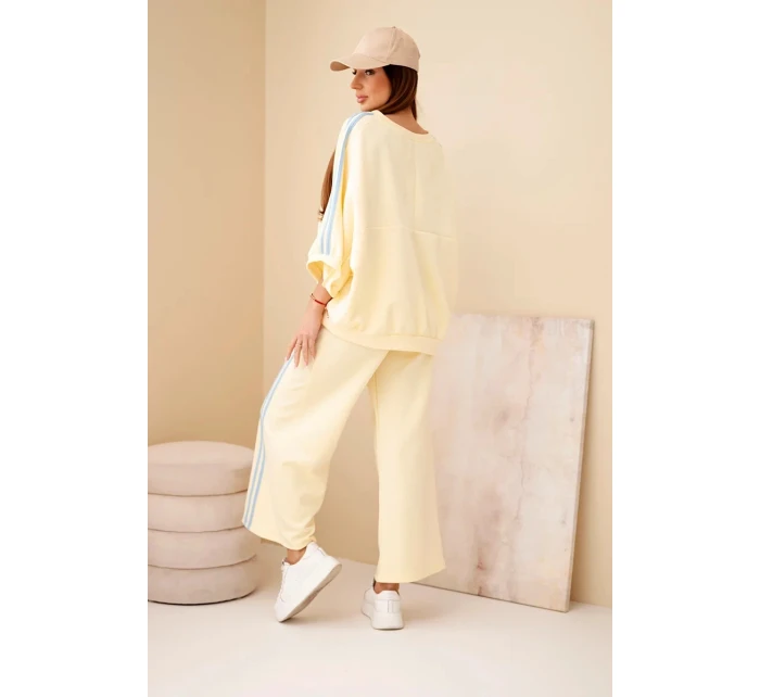 Dámský komplet viskózový máslový se širokými nohavicemi a volnou blůzou žlutý