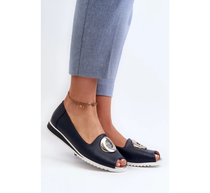 Dámské lodičky s ozdobou z ekokože tmavě modré Biolita