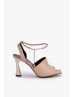 Kožené Sandály Na Jehlovém Podpatku S Ozdobným  Béžové model 21683561 - CheBello
