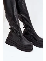 Dámské Kozačky Po Kolena Na Masivní Platformě Černé model 21707072 - Boto