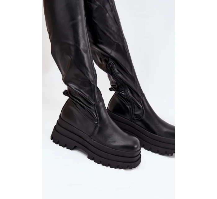 Dámské Kozačky Po Kolena Na Masivní Platformě Černé model 21707072 - Boto