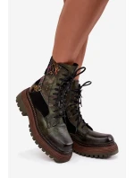 Kožené workery dámské na platformě model 21714249 tmavě zelené - Maciejka