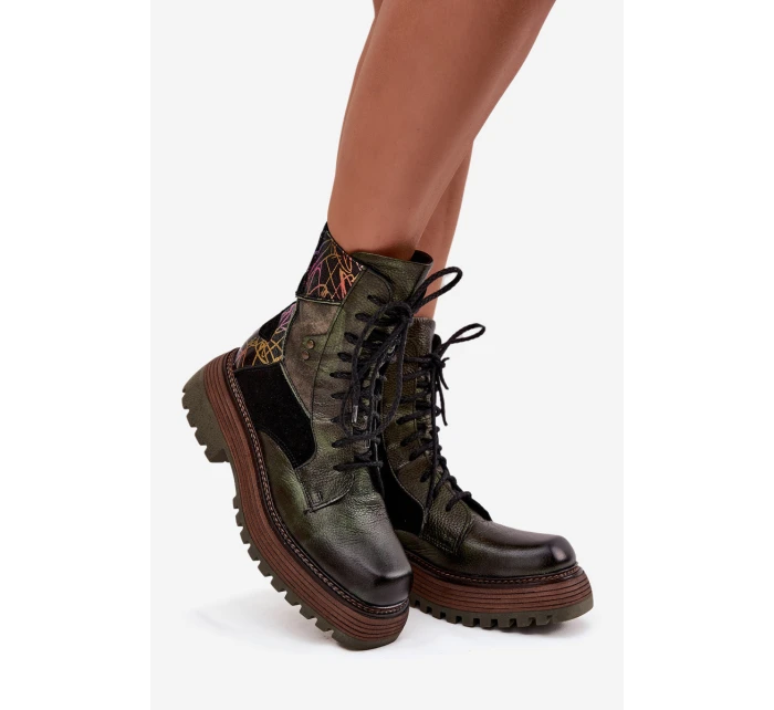 Kožené workery dámské na platformě model 21714249 tmavě zelené - Maciejka