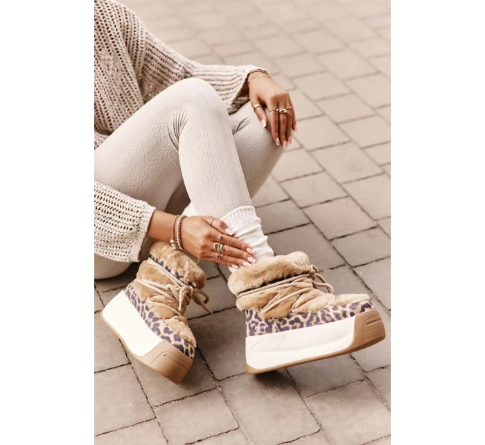 Kožené Dámské Sněhule Na Silné Podešvi S Kožešinou Leopard Big Star Hnědé Kožené Dámské Sněhule Na Silné Podešvi S Kožešinou Leopard Big Star Hnědé