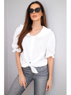 Dámská bavlněná halenka s volánkem a vázáním bílá