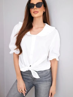 Dámská bavlněná halenka s volánkem a vázáním bílá