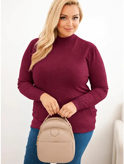 Dámský svetr Plus Size z viskózy s rolákem švestkový