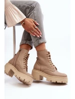 Dámské kožené botky na podpatku béžové model 21644578 - Zazoo