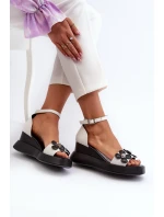 Dámské sandály na platformě a podpatky s květinami Bílé model 21658465 - Boto