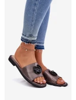 Dámské Pantofle Na Plochém Podpatku S Ozdobným Grafitové model 21698269 - S.Barski Dámské Pantofle Na Plochém Podpatku S Ozdobným Grafitové model 21698269 - S.Barski