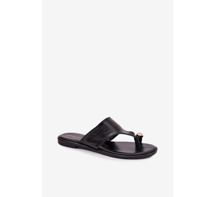 Dámské ploché ekologické kožené pantofle se zlatým detailem Černé model 21956164 - Boto