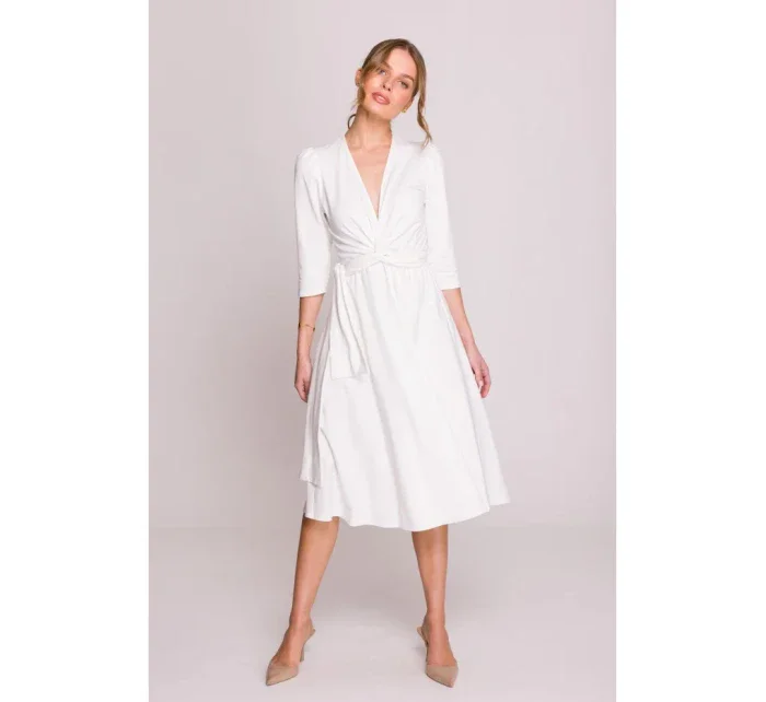 šaty s páskem ecru barva model 20966342 - STYLOVE