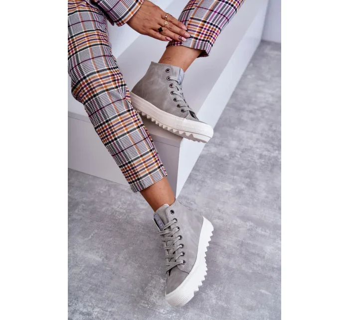 Dámské Tenisky Big Star Vysoké Zateplené Šedé EE274114 Dámské Tenisky Big Star Vysoké Zateplené Šedé EE274114