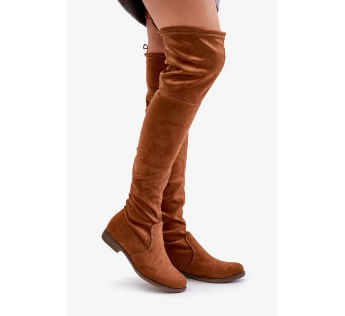 Kozačky na plochém podpatku nad kolena z eko semiše Camel Linnithia
