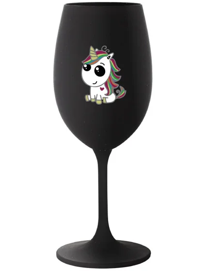 DUHOVÝ JEDNOROŽEC - černá sklenice na víno 350 ml DUHOVÝ JEDNOROŽEC - černá sklenice na víno 350 ml