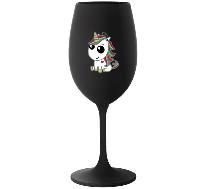 DUHOVÝ JEDNOROŽEC - černá sklenice na víno 350 ml DUHOVÝ JEDNOROŽEC - černá sklenice na víno 350 ml