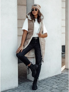 COSYVIVA dámská dlouhá prošívaná vesta s kapucí béžová FashionStreet TY4602
